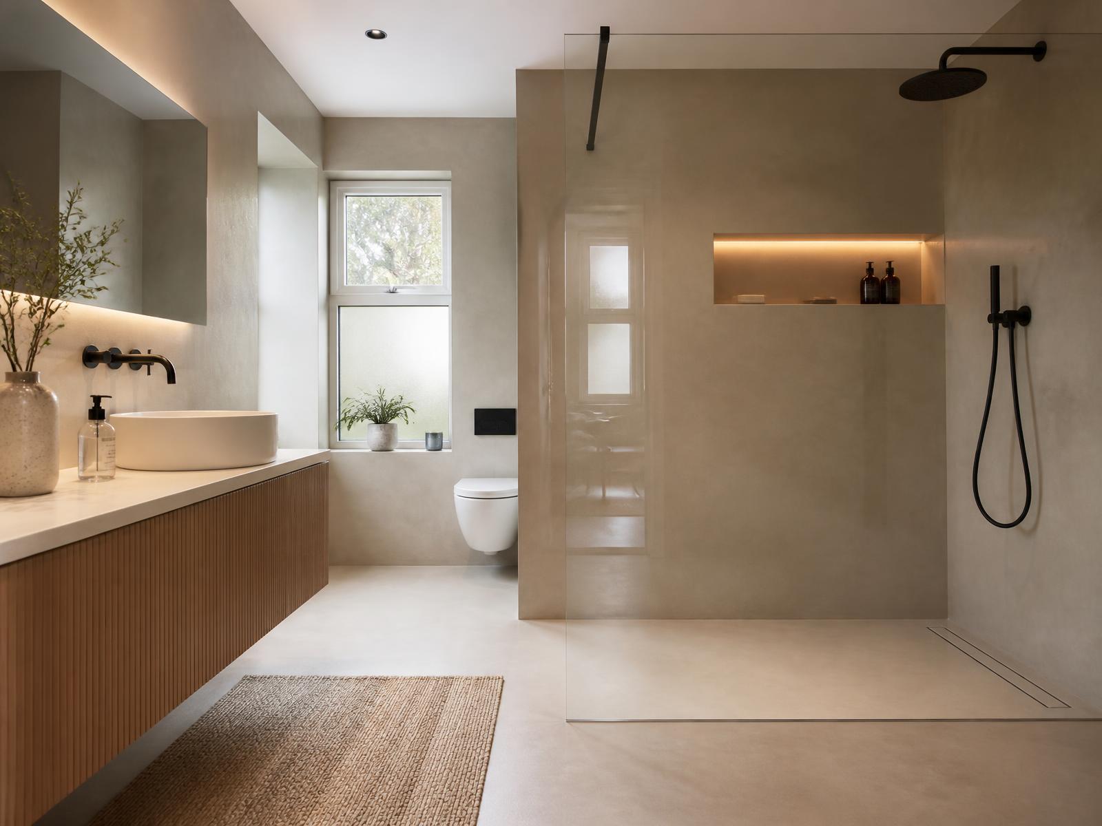 Newly renovated modern bathroom with walk-in shower